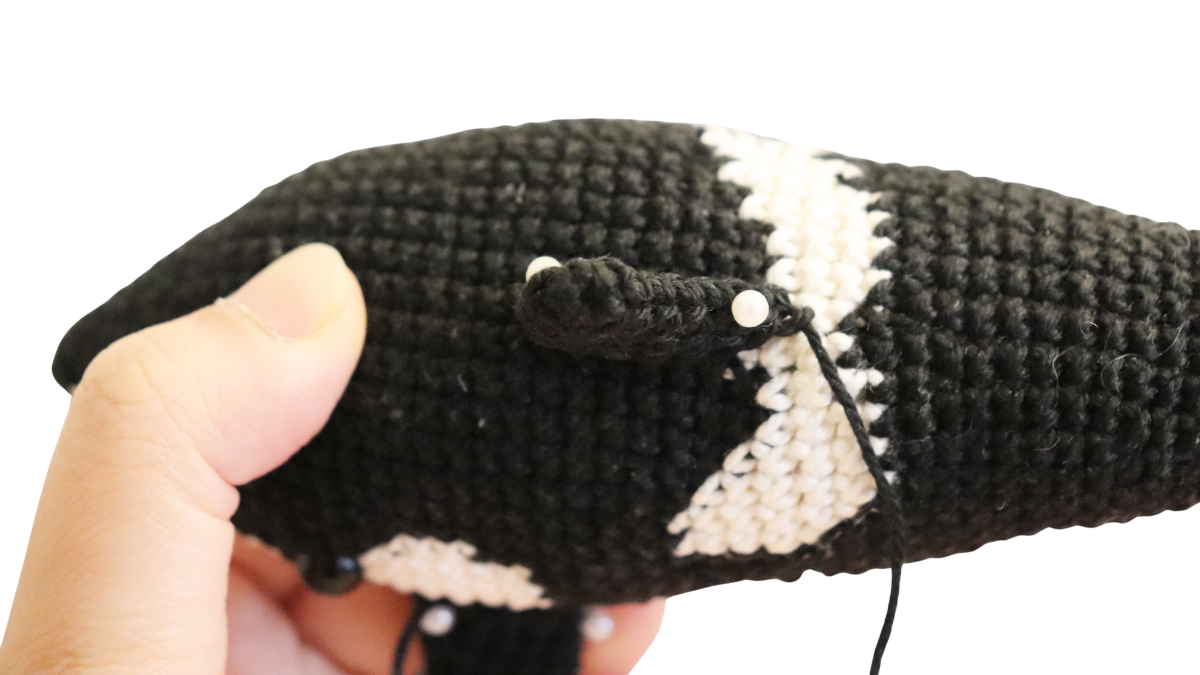 Handmade crochet orca from Woolshie pattern