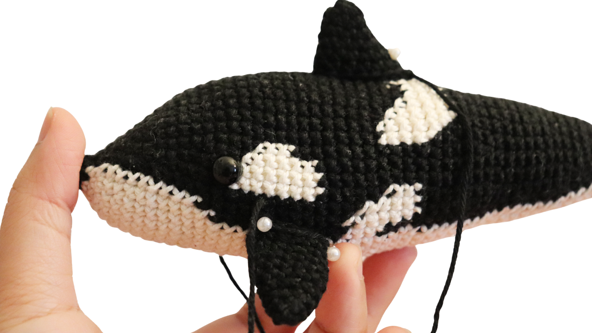 Handmade crochet orca from Woolshie pattern